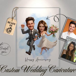 Custom Wedding Caricature Portrait: Custom Bride Groom Cartoon, Engagement Couple Gift, Digital Download