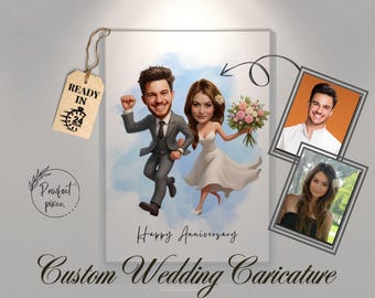 Couple Caricature Portrait, Personalized Gift, Cartoon from Photo, Wedding Anniversary Gift for Couple (Digital Download)