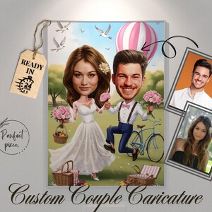 Custom Wedding Caricature Gift: Couple Cartoon Portrait, Digital Download