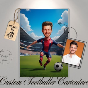 Portrait personnalisé de dessin animé de joueur de football, caricature de football personnalisée, caricature d&#39;entraîneur de football, cadeau d&#39;anniversaire, cadeau pour lui, cadeau portrait