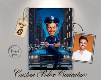 Police Caricature: Funny Cartoon Officer Illustration, Retirement Appreciation Gift, Digital Portrait