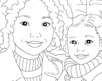 Coloring Page from Photo, Personalized Portrait Coloring, Printable Coloring Page, Custom Photo Illustration Outline, Digital Coloring Page