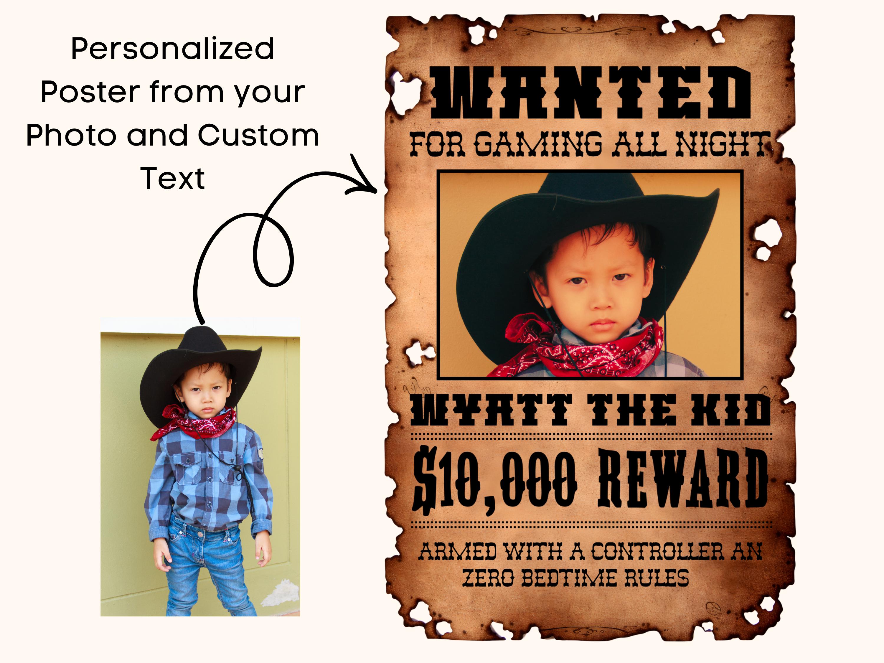 Personalized Wanted Poster With Photo, Cowboy Birthday Party Sign ...