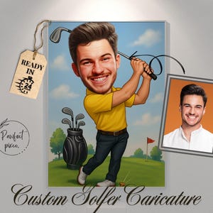 Golfer Caricature, Custom Cartoon from Photo, Player Coach Dad Funny Gift, Digital Portrait