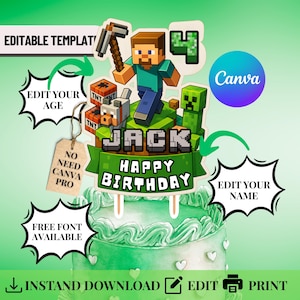 Benutzerdefinierte Gamer Kuchen Topper, Gamer Geburtstag Topper, Videospiel Party Decor Topper, bearbeitbarer Kuchentopper, DIY Kuchentopper druckbar, Canva