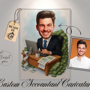Accountant Gift, Office Accountant Wall Art, Business Caricature Portrait, Financial Advisor Gift, Office Decor, Boss Cartoon Caricature