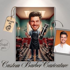 Barber Cartoon, Barbershop Caricature Art, Hair Salon Caricature Portrait, Funny Hairdresser Gift, Barber Art for Men, Custom Barber Gift