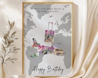 Personalized Birthday Money Gift: Travel Theme (Digital Download, PDF & JPG File)