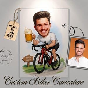 Cyclist Caricature, Funny Bicycle Caricature, Cyclist Birthday Gift, Funny Sports Portrait, Male Cyclist Gift, Cyclist Artwork from Photo