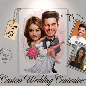Custom Wedding Caricature Portrait: Couple Cartoon Portrait, Unique Engagement Gift (Digital)