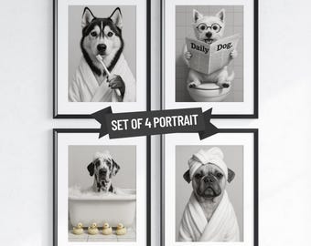 Custom Pet Portrait Bath, Funny Pet Bathroom Decor, Dog Portrait Bathroom Decor, Greyscale Pet Art, Dog Mom Bathroom Gift, Pet Lover Gift