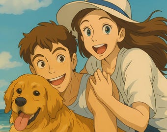 ジブリ風絵画：写真から作るアニメアート、ペットの肖像画、ユニークなカップル向けギフト、デジタルダウンロード