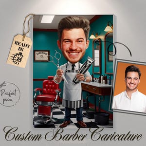 Barber Cartoon, Hair Salon Caricature Portrait, Funny Hairdresser Gift, Barber Art for Men, Barbershop Caricature Art, Custom Barber Gift