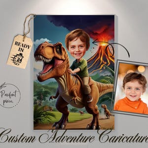 Custom Dinosaur Portrait: Kid T-Rex Adventure Caricature (Digital Download)