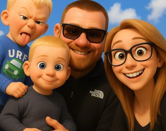 Custom Pixar Style Portrait: Personalized Cartoon Drawing Gift (Digital File)