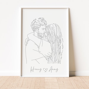 One Line Drawing from Photo, Couple Outline Portrait, Custom Tattoo Line Drawing, Minimalist Family Line Art, Anniversary Gift, Gift for Her