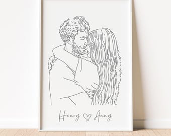 Line Portrait from Photo, Custom One Line Family Illustration, Line Couple Portrait, Personalized Gift Couple Drawing, Minimalist Art