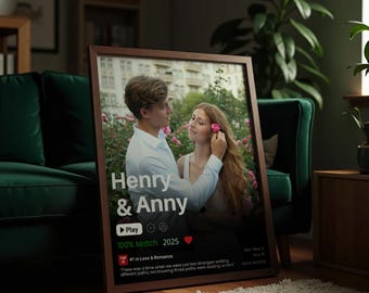 カスタム映画ポスターテンプレート、パーソナライズされたカップル向け映画ポスター、カスタムラブストーリーポスター、記念日のギフト、映画愛好家へのギフト、映画館の装飾