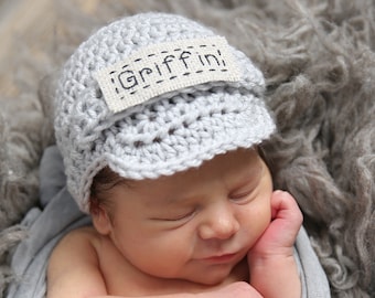 Newborn Photo Prop - Personalized Name Hat -  Monogrammed Baby Clothes - Customized Baby Boy Gift - Infant Boy Crochet Hat - Baby Name Hat