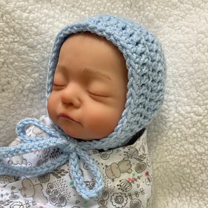 Gender Neutral Baby Bonnet Baby Blue Boy Crochet Hat Baby Boy Christening Baptism Bonnet Baby Boy Hat Unisex Baby Clothes image 2