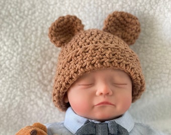 Newborn Bear Hat- Baby Boy Teddy Bear Hat - Gender Neutral Photo Prop - Newborn Photography