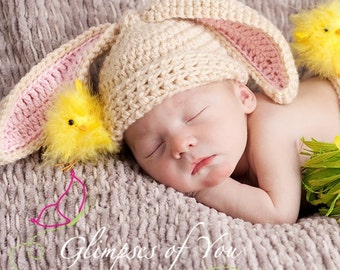 Crochet Baby Bunny Hat, Easter Outfit, Newborn Photo Prop