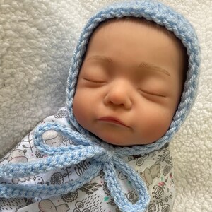 Gender Neutral Baby Bonnet Baby Blue Boy Crochet Hat Baby Boy Christening Baptism Bonnet Baby Boy Hat Unisex Baby Clothes image 5