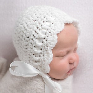 Crochet Baby Bonnet Baby Girl Crochet Hat Winter Bonnet Coming Home Outfit Newborn Girl Hat Newborn Photo Prop Crochet Baby Hat image 1