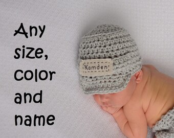 Newborn Personalized Name Hat -  Monogrammed Baby Clothes - Custom Baby Boy Hat - Infant Boy Crochet Hat - Baby Name Hat - Baby Boy Gifts