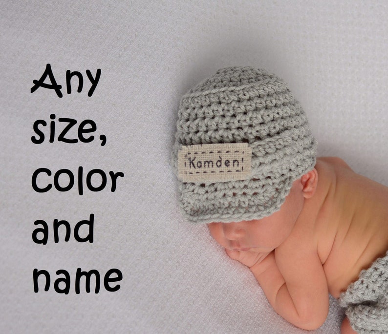 Newborn Personalized Name Hat Monogrammed Baby Clothes Custom Baby Boy Hat Infant Boy Crochet Hat Baby Name Hat Baby Boy Gifts image 2