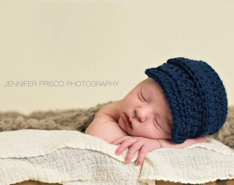 Baby boy Newsboy Hat - Newborn Boy Hat - Infant Boy Crochet Hats - Newborn Baby Boy Hat - Navy Blue - Baby Photo Prop Outfits Hats - Winter