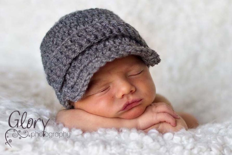 Baby Boy Crochet Beanie Hat Baby Boy Hat Crochet Hat Baby Baby Hat Boy Gray Newsboy Hat Crochet Winter Hat Boy Newborn Boy Hat image 2