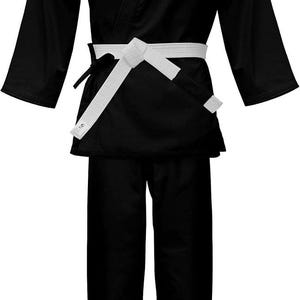 Black Martial Arts Uniform | Karate Gi with White Belt | Lightweight Cotton Blend | Durable Karate Suit for Adults & Kids