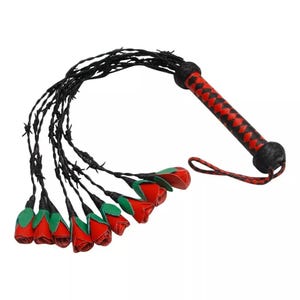 Genuine Cowhide Leather Whip Handmade Flogger Thorny Rose with Thorn & Roses on 09 Tails whip