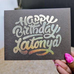 Aangepaste holografische wenskaart | Gepersonaliseerde kaart goudfolie | Verjaardag, afstuderen, feest