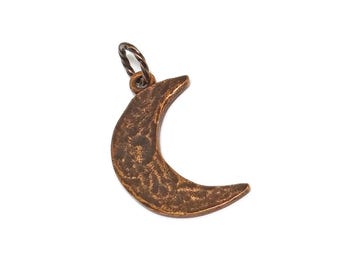Hammered Antique Copper Crescent Moon Pendant - for Him or for Her, Lunar