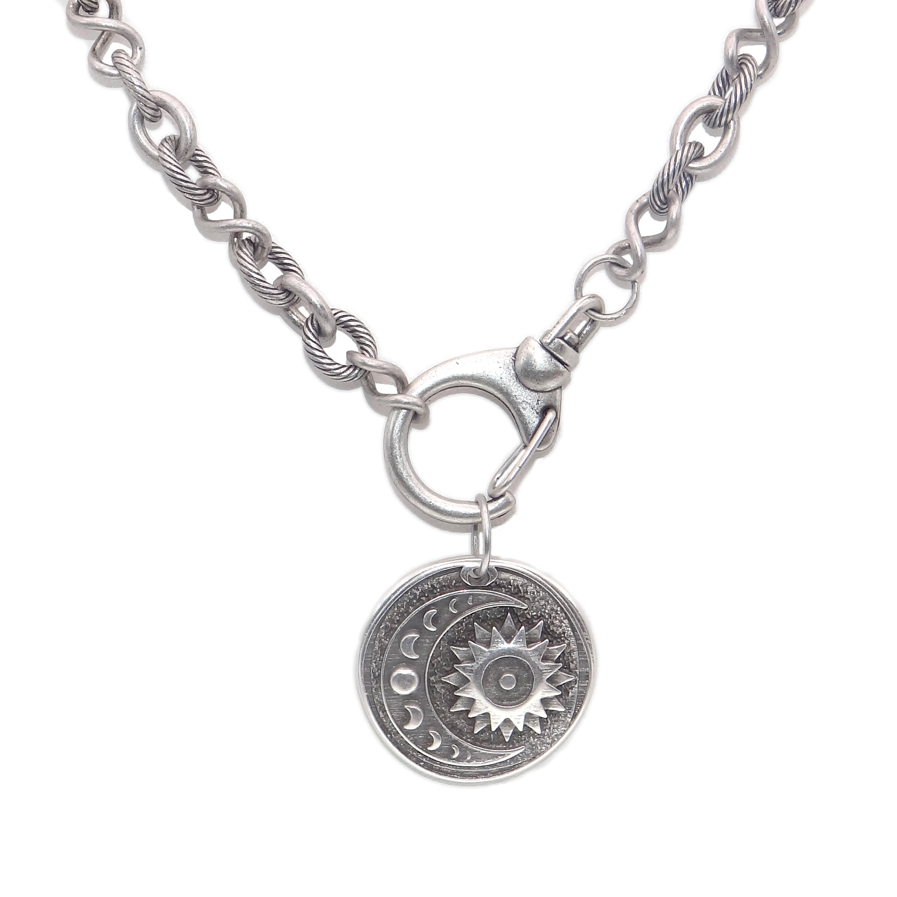 Antique Silver Sun and Moon Phase Pendant - for Him or for Her, Lunar ...