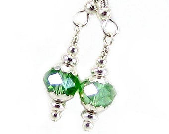 Petite Peridot Green Glass and Silver Earrings