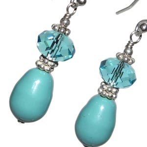 Turquoise Pearl & Briolette Sterling Silver Earrings - Swarovski Elements