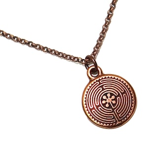 Antique Copper Pendant Necklace: Labyrinth, OM, Tree of Life Charms