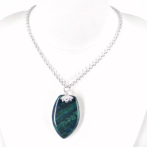 Lapis Lazuli Chrysocolla Pendant Necklace: Silver Rolo Chain, Toggle Clasp