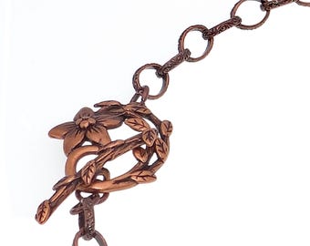 Antique Copper Oval Celtic Etched Chain Necklace with Multiple Toggle Clasp Options