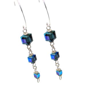 Montana AB Stacked Cubed Sterling Silver Dangle Earrings (made with Swarovski Elements)