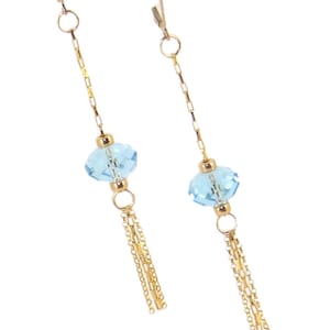 Gold Filled Tassel Earrings: Aquamarine Blue Swarovski Crystal Dangle