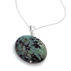 African Turquoise Green Jasper on Sterling Silver Chain Necklace