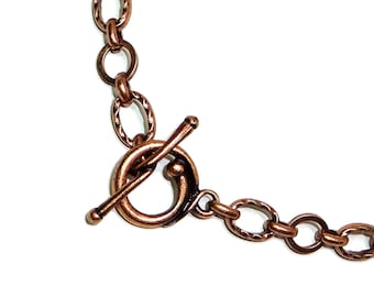 Chunky Antique Copper Link Chain Necklace with Toggle Clasp