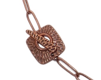 Antique Copper Paperclip Cable Chain Necklace with Square Radiant Toggle Clasp
