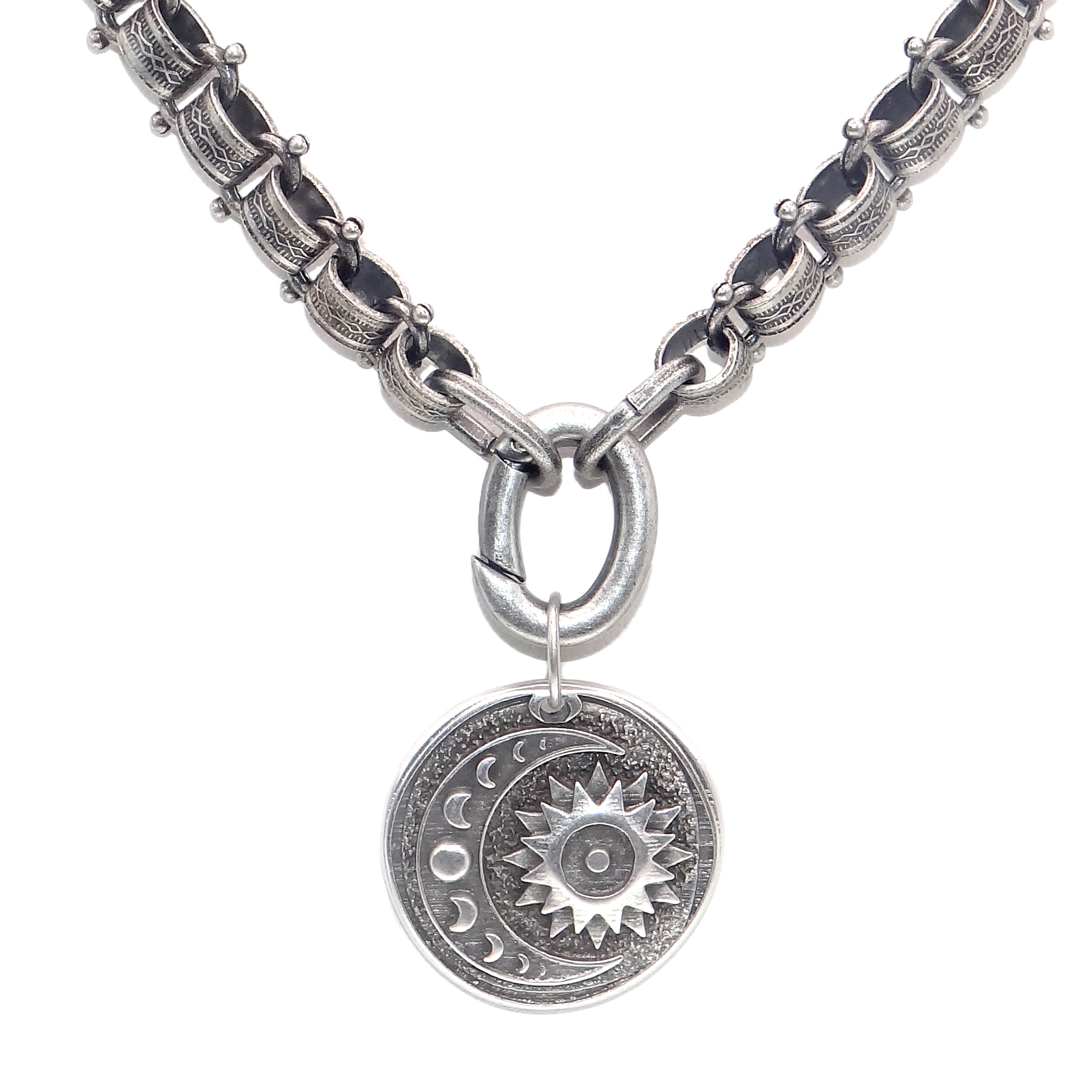 Antique Silver Sun and Moon Phase Pendant - for Him or for Her, Lunar ...