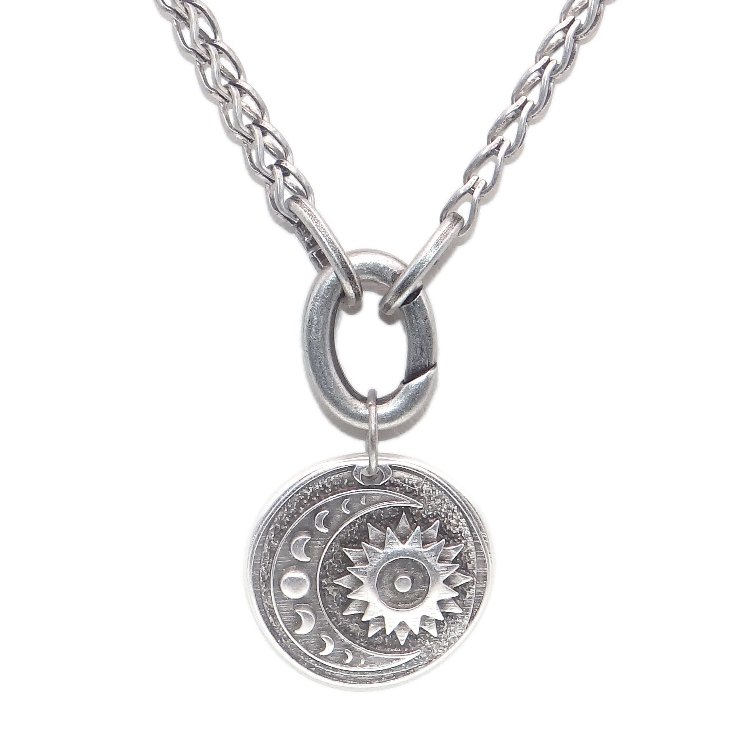 Antique Silver Sun and Moon Phase Pendant - for Him or for Her, Lunar ...