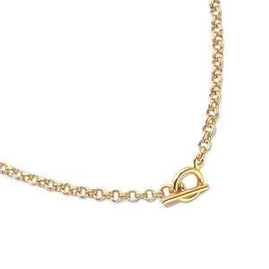 May include: A gold chain necklace with a toggle clasp.